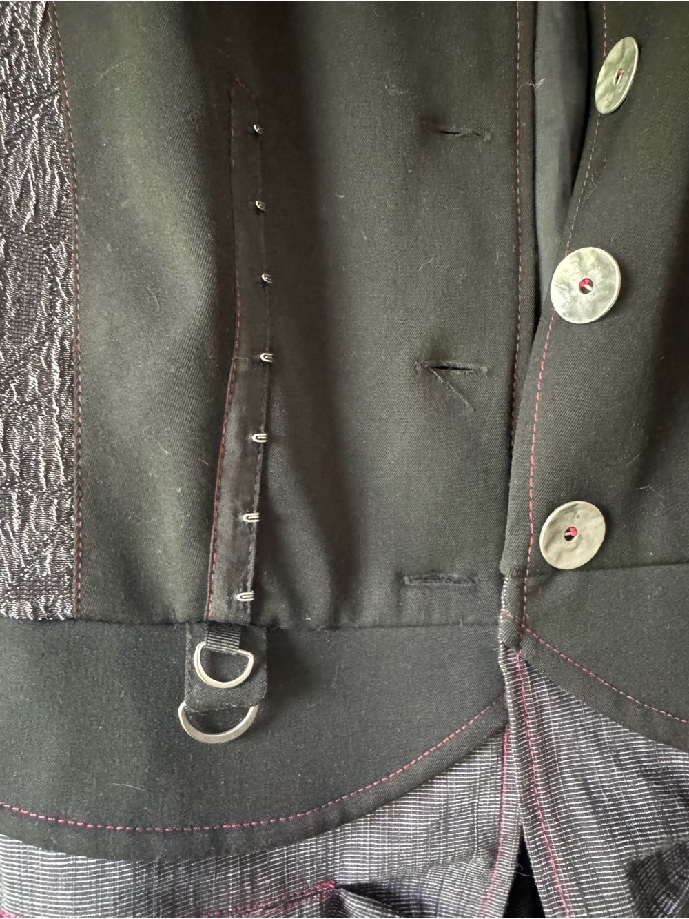 Black and Gray Gothic Tailcoat with Red Trim - Picture 2 of 6